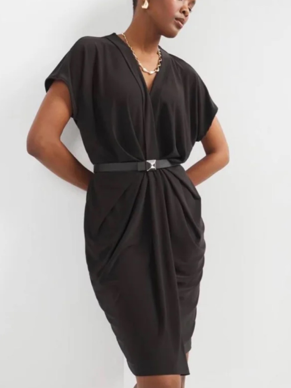 NWT White House Black Market Matte-Jersey Twist-Front Dress  Jersey pleated dres